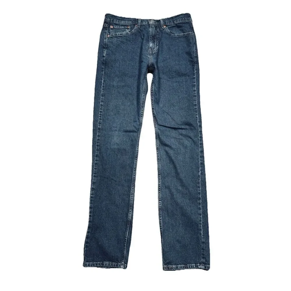 Levis 505 Straight Jeans Mens 32x34 Measures 31x32.5 Dark Wash Blue Denim Casual